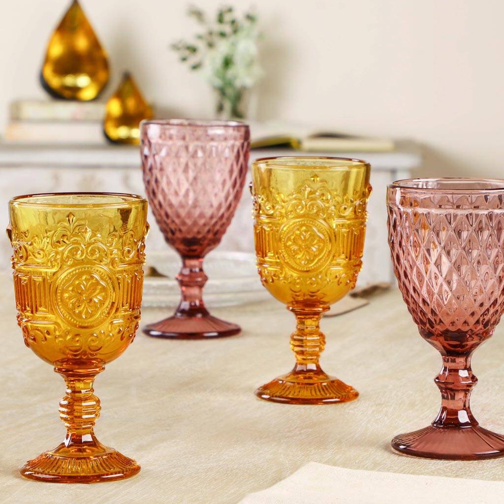 Set Of Four Amethyst Sunrise Wine Goblets By Dibor