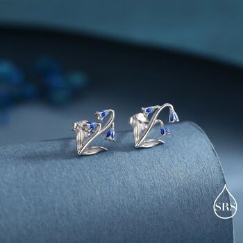 Sterling Silver Delicate Bluebell Flower Stud Earrings With Enamel, 5 of 12