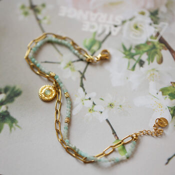 Delicate Charm Layered Bracelet – Gold And Amazonite, 4 of 8