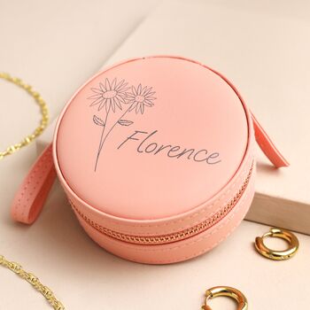 Personalised Birth Flower Round Travel Jewellery Case, 3 of 3