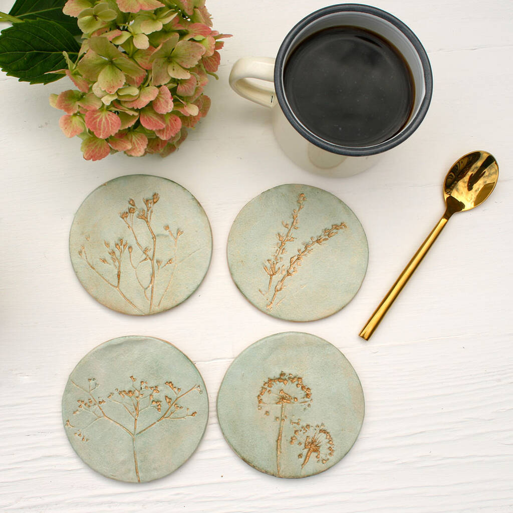 Coasters Green And Gold Wild Flower Coasters By Juliet Reeves Designs |  notonthehighstreet.com
