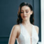 White Sequin Midi Wedding Dress With Deep Plunge And Open Back, thumbnail 5 of 12