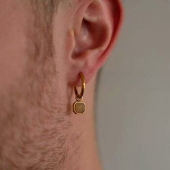 Gold Plated Tigers Eye Dangle Hoop Earring For Men, 10 of 11