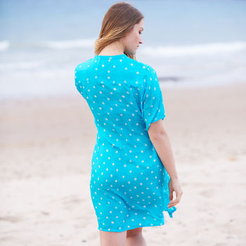 Turquoise Luxury Silk Hand Tie Dyed Shirt Dress, 3 of 6