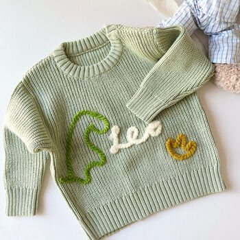 Personalised Name Dinosaur Roarsome Knit Jumper Hand Felted, 5 of 8