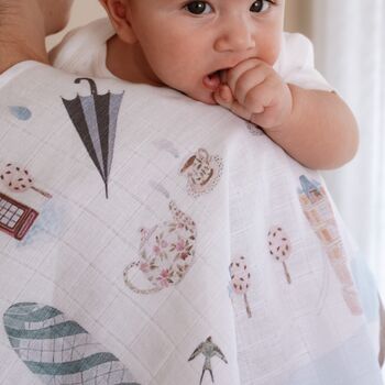 Muslin Square Baby Shower Gift Burp Cloth London Set, 5 of 12