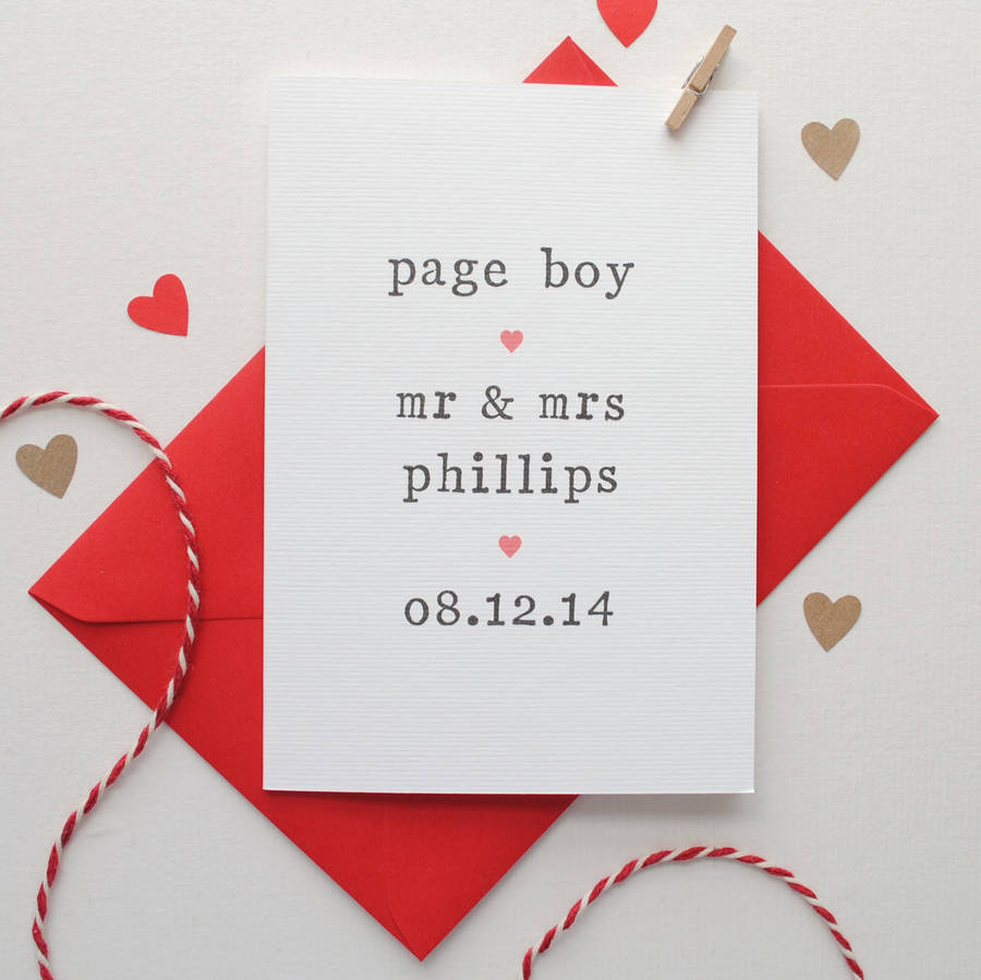 personalised page boy card by the two wagtails