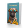 Hawaiian Shirt Pug Sunglasses Dog Lover Birthday Card, thumbnail 2 of 4