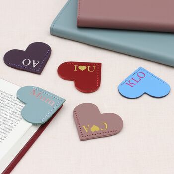 Personalised Initial Leather Heart Corner Bookmark, 2 of 7