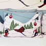 Wool Alpine Scene Cushion With Skiers, Chalet And Cable Cars, thumbnail 1 of 2