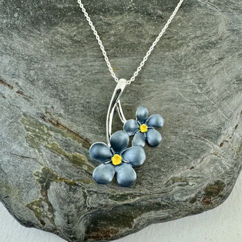 Forget Me Not Blue Flower Pendant Necklace, Silver Plated, 2 of 5