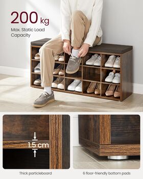 Shoe Bench With Cushion And Storage Compartments, 5 of 12