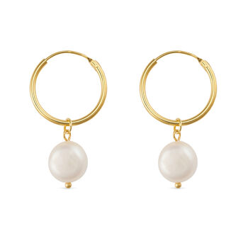 Chunky 18 K Gold Or Silver Freshwater Pearl Hoops, 2 of 10