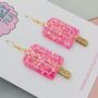 Pink Ice Lolly Glitter Statement Earrings / Summer Treat Jewellery Pink Popsicle Statement / 90s Summer Aesthetic Playful Kitsch Accessory, thumbnail 3 of 5