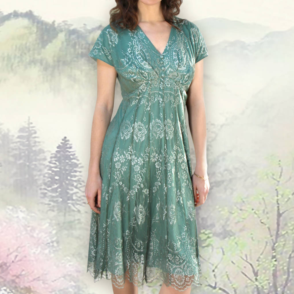 Aqua Shimmer Lace Tea Dress, 1 of 7