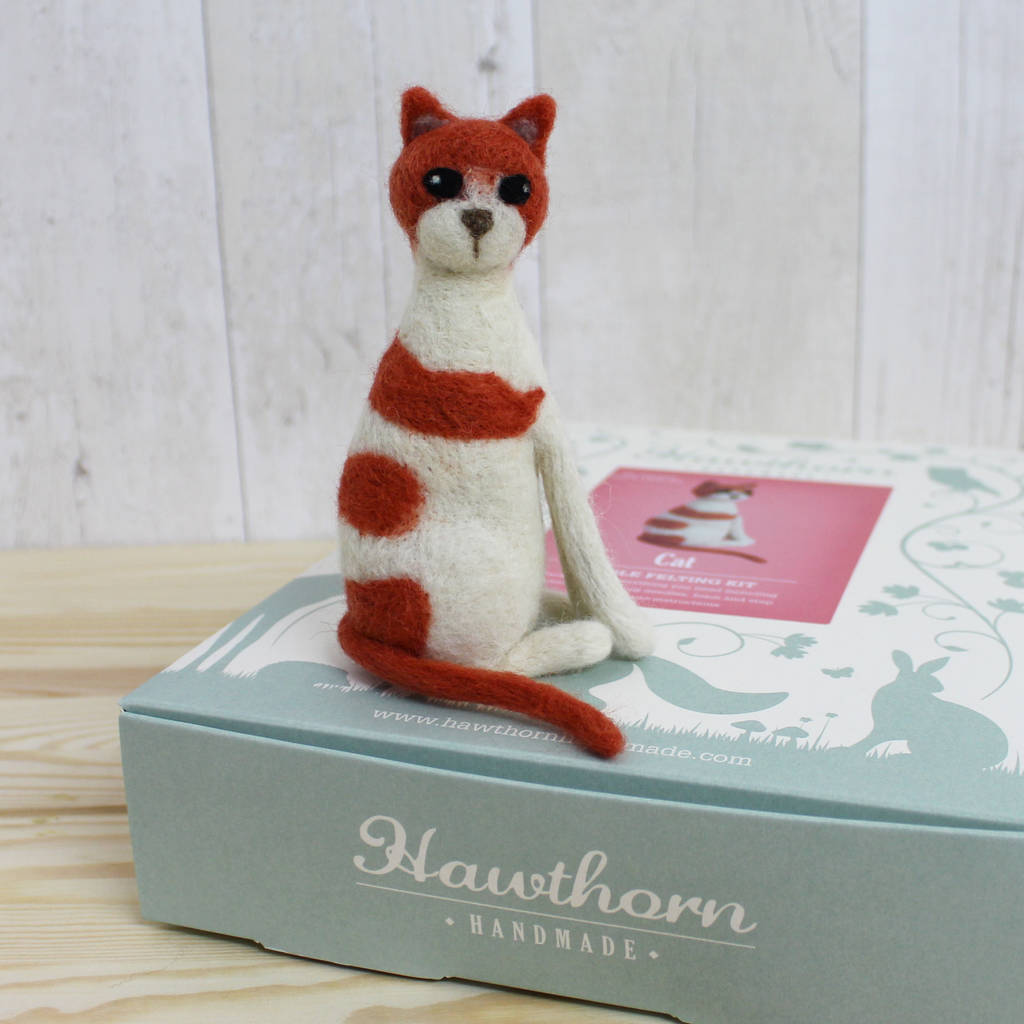 cat needle felting craft kit by hawthorn handmade
