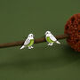 Sterling Silver Green Enamel Budgie Stud Earrings, thumbnail 5 of 12