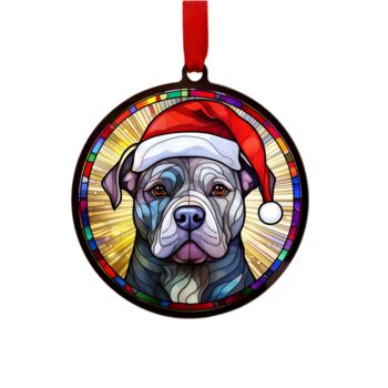 Staffie Grey In Santa Hat Suncatcher Decoration, 6 of 6