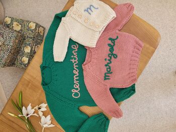 Hand Knitted Matching Sibling Name Jumpers, 7 of 11