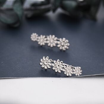 Daisy Flower Crawler Earrings In Sterling Silver, 3 of 11