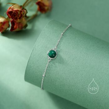 Sterling Silver Genuine Malachite Bracelet, 6 of 12