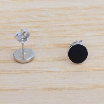 Sterling Silver Round Dot Black Enamel Stud Earrings, 3 of 10