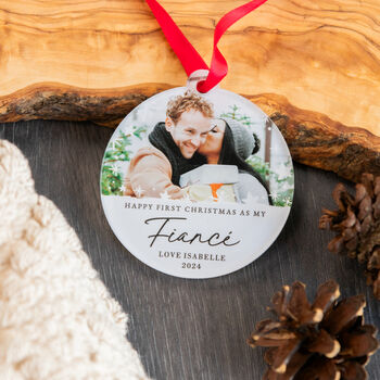 Personalised First Christmas As Fiancé Photo Bauble, 4 of 5