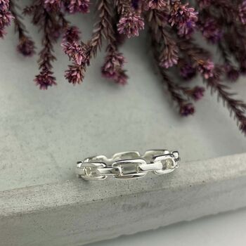 925 Sterling Silver Chain Cable Belt Ring, 7 of 12