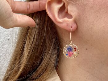 Real Blue Pink Flowers Drop Earrings Hand Made Small, 4 of 8