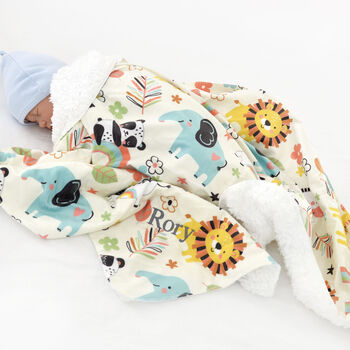 Personalised Jungle Animal Sherpa Baby Blanket, 7 of 9