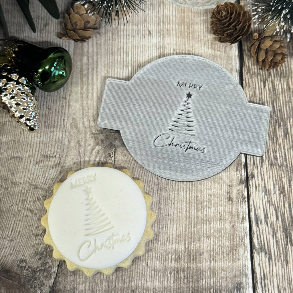 Merry Christmas Tree Acrylic Icing Embosser For Baking, 1 of 4