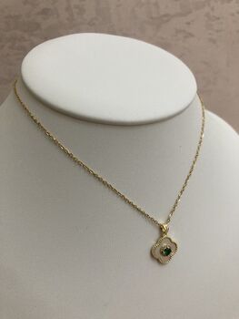 18 K Gold Plated Emerald Gold Clover Charm Necklace, 3 of 8
