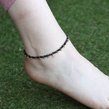 Black Beaded Gold Dangle Slim Nazar Payal Anklet, 3 of 3