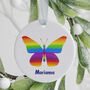 Rainbow Butterfly Name Ceramic Christmas Decoration, thumbnail 1 of 2
