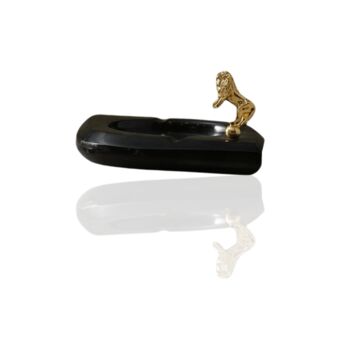 Handmade Black Marble Ashtray With Gold Lion Accent, 3 of 3