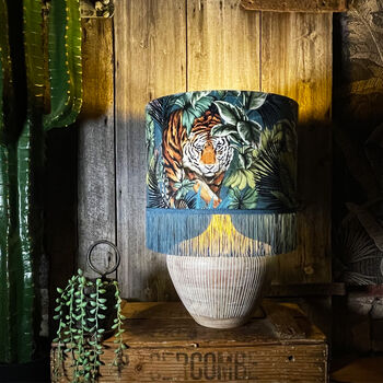 Big Cat Flint Lampshades With Gold Lining And Fringing, 4 of 10