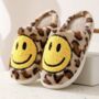 Women's Leopard Print Slippers With Happy Face, thumbnail 1 of 2