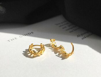 14 K Gold Plated Silver Tiny Huggie Hoop Earrings, 5 of 6