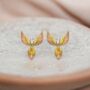 Yellow And Rose Gold Plated Phoenix Stud Earrings, thumbnail 1 of 7