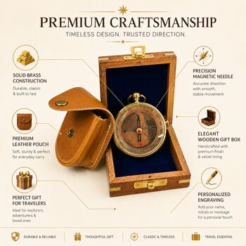 Vintage Style Brass Navigation Open Face Compass, 7 of 12