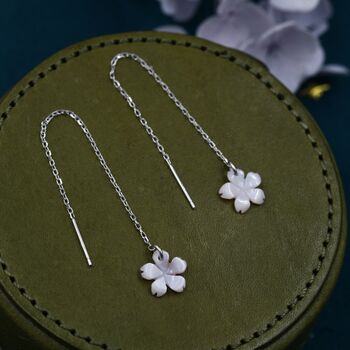 Sterling Silver Cherry Blossom Mother Of Pearl Threader Earrings, 2 of 8