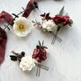 Burgundy Bridal Floral Hair Pins, thumbnail 2 of 7