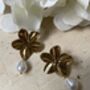 Gold Flower Pearl Drop Earrings, thumbnail 3 of 6