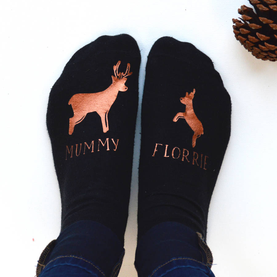 Personalised Mummy And Me Copper Reindeer Socks, 1 of 2