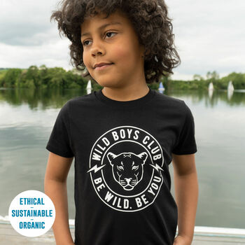 Personalised Wild Boy's / Girls Club Organic Kids Fashion T Shirt Various Colours, 3 of 5