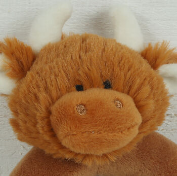Personalised Highland Brown Cow Baby Rattle, 5 of 8