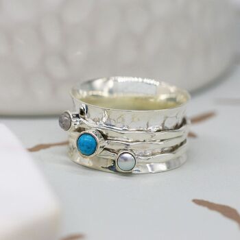 Personalised Turquoise Spinner Ring In Sterling Silver, 6 of 12