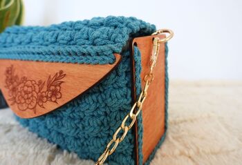 Bespoke Handmade Crochet Bag With Wood Panel, 5 of 7