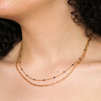 Double Layer Black Beaded Necklace In Gold, 3 of 3