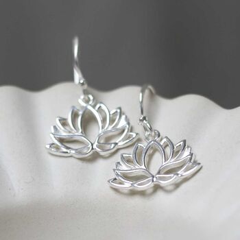 Sterling Silver Dangly Lotus Flower Earrings, 2 of 7